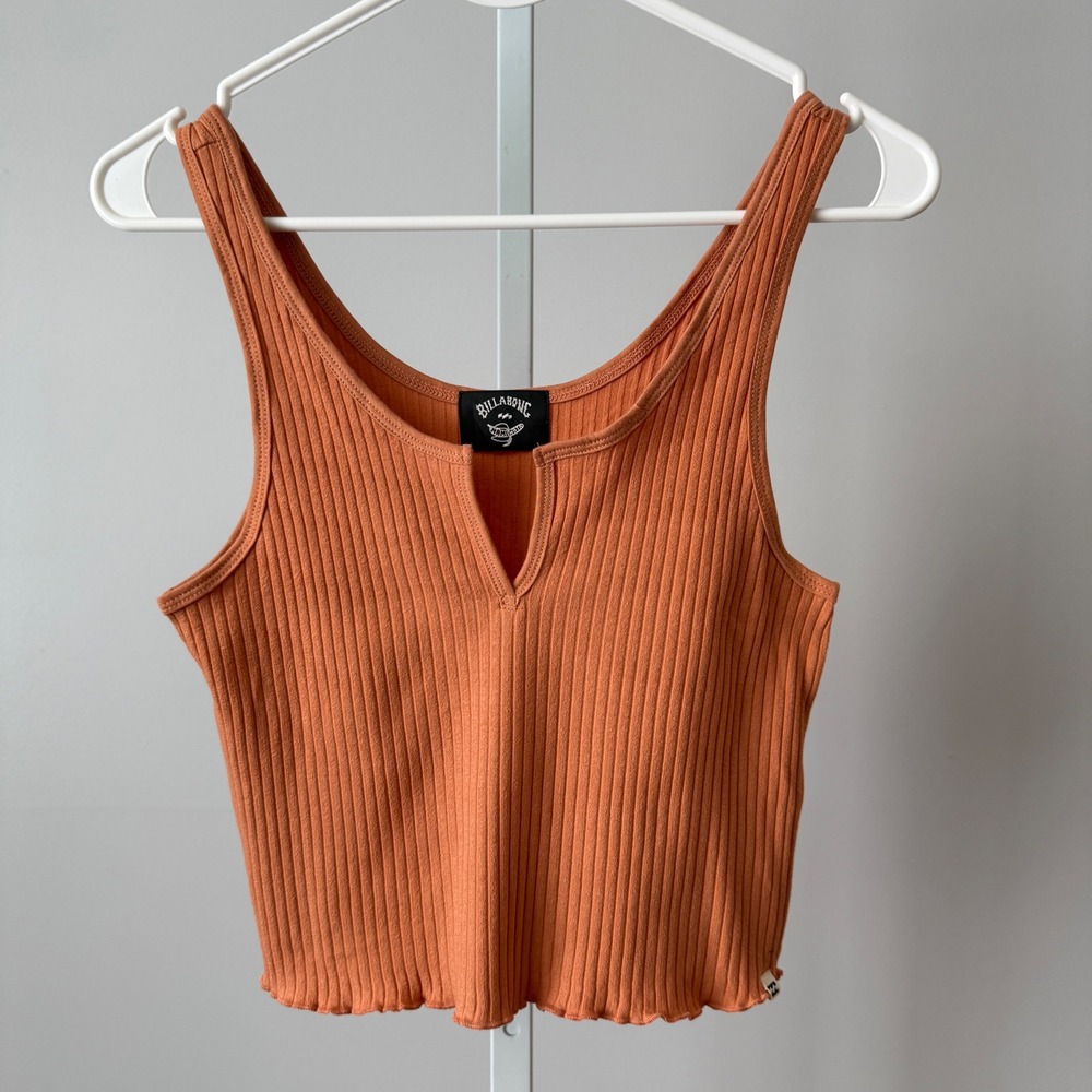 Billabong Cotton Beachy Coastal Relaxed Boho Dainty Crop Tank Top S Orange
